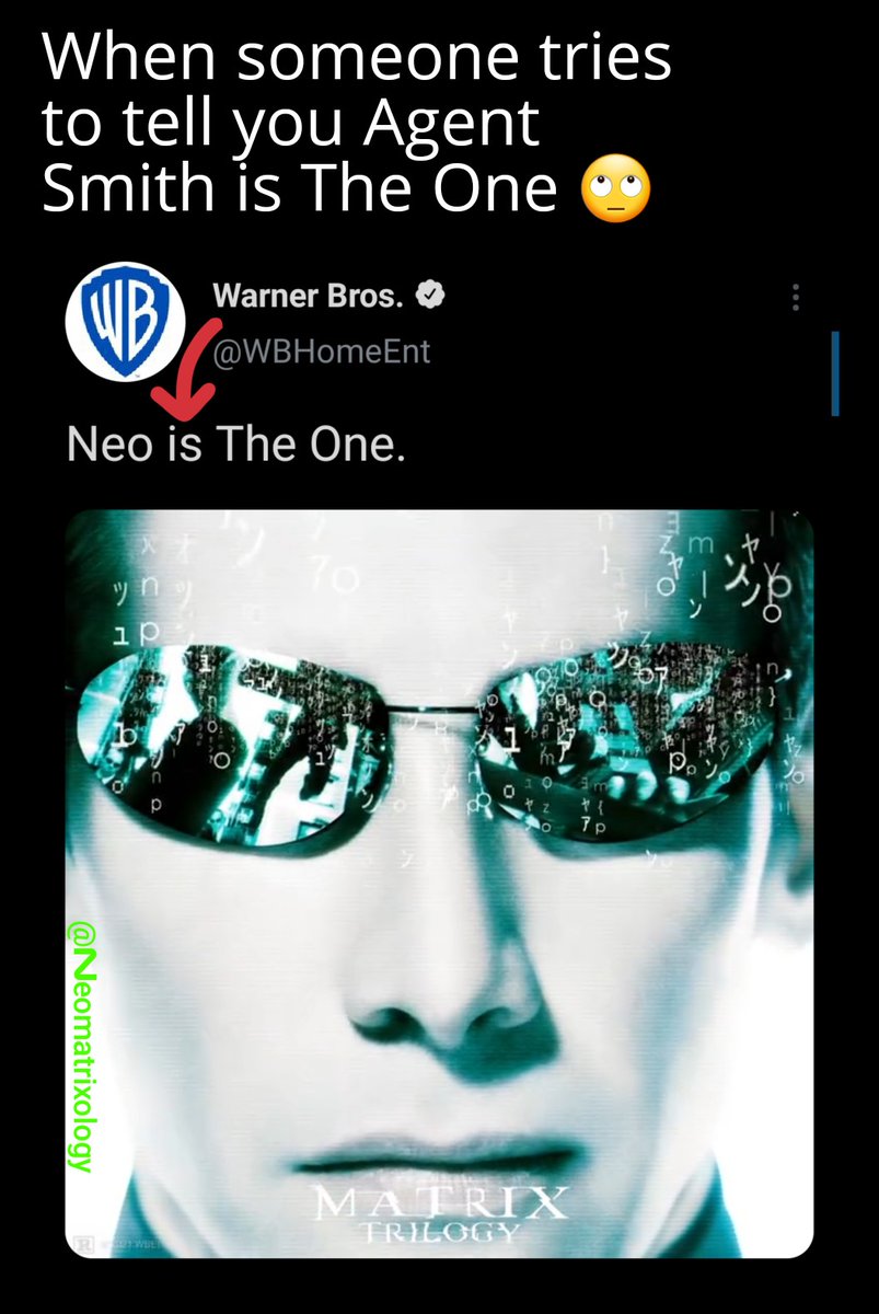 NeoMatrixology's tweet photo. Case Closed ⚖💊📡
#Matrix #Neo #TheOne #TheMatrix #MatrixMemes #MatrixTrilogy #KeanuReeves #WarnerBros #M4TRIX #MatrixMeme #AgentSmith #TheMatrixTrilogy #Memes #WarnerMedia #NeoIsTheOne #Meme #NeoMatrixology #MatrixUniversity #YellowPill #TheMatrixResurrections https://t.co/EQv4NbCI9g