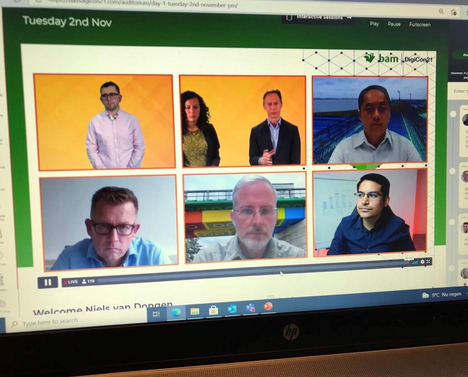 BAMGroep_NL's tweet photo. #DigiCon21, onze grootste digitale conferentie ooit, voor en door BAM-medewerkers, wordt vandaag afgesloten. Drie dagen vol met inspirerende presentaties en interactieve sessies, panel discussies en webinars over digitalisering bij #BAM en in de sector. https://t.co/csJnuw0UV7