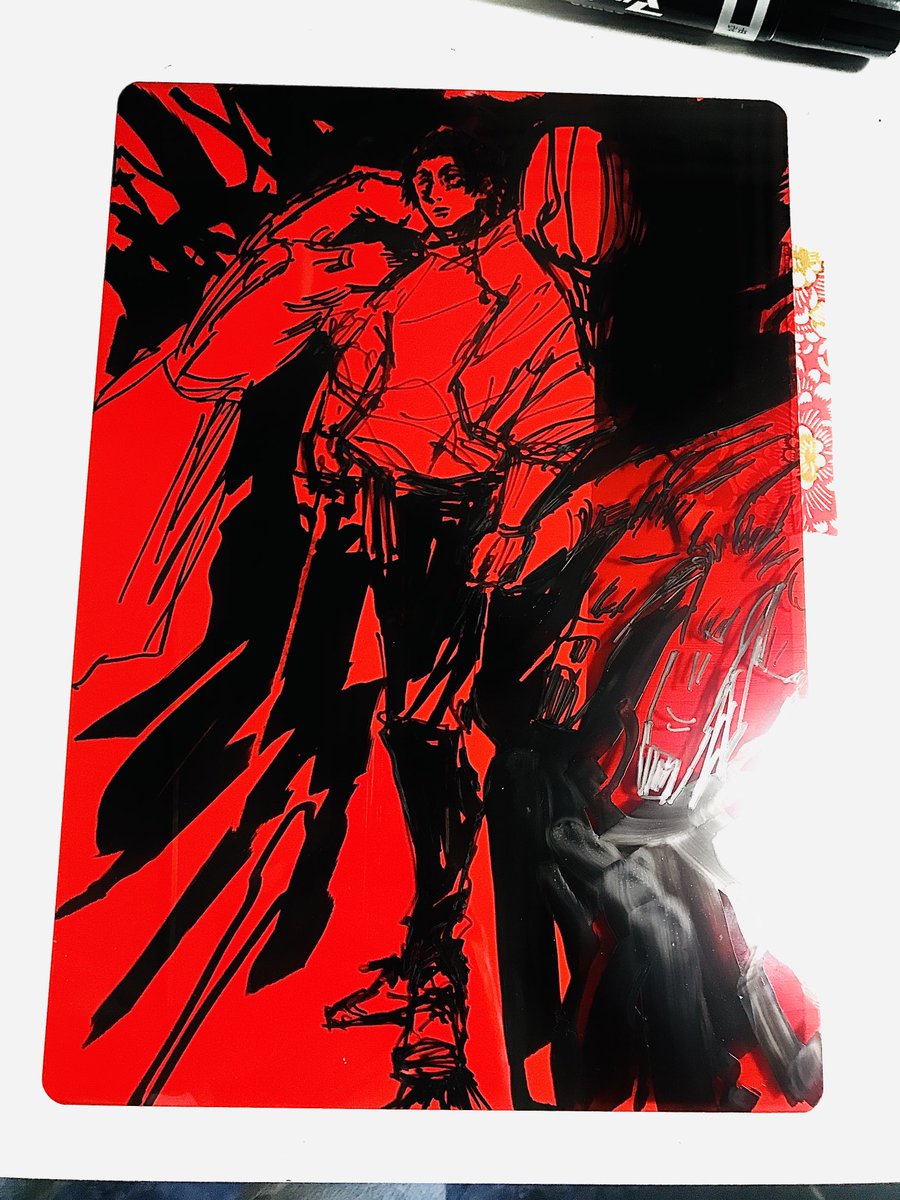 1boy male focus sketch solo robot standing red theme  illustration images
