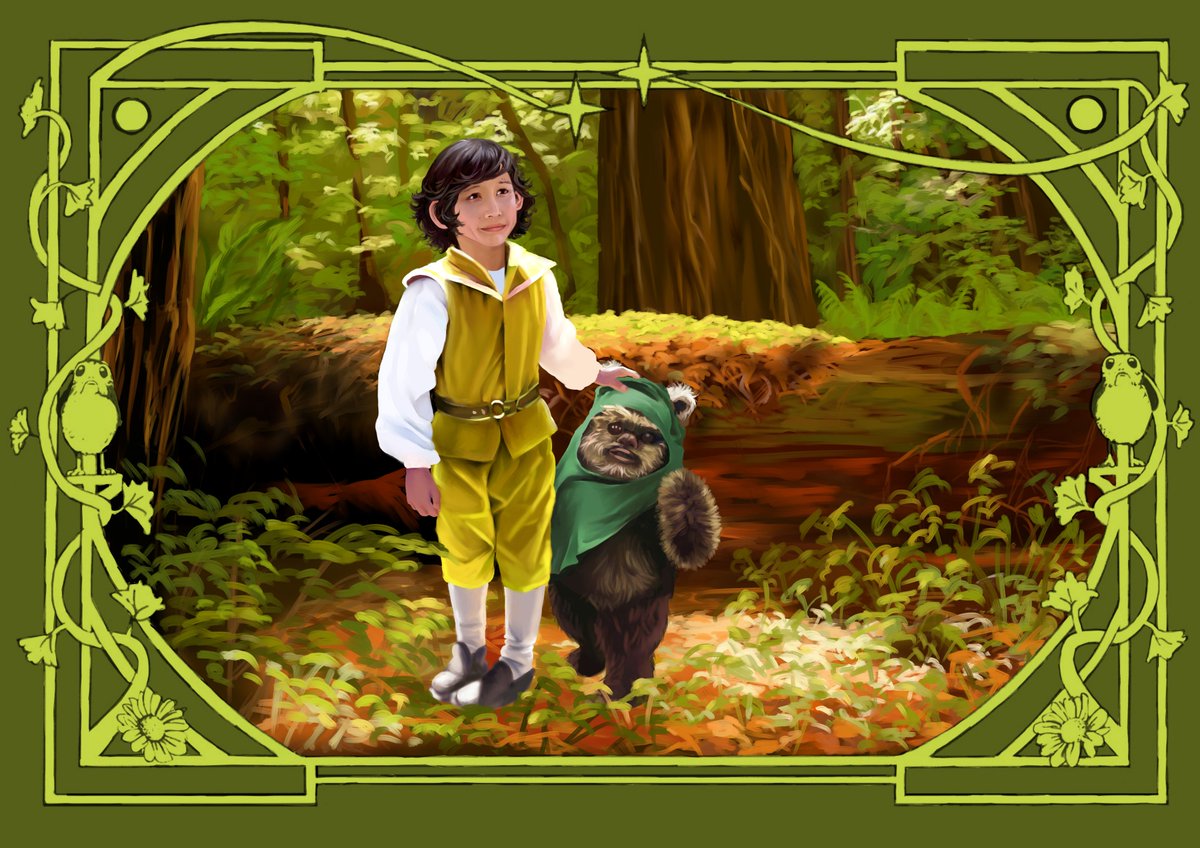 Baby Ben Solo and his little Ewok pal on Endor. 

More Ben and Reylo illustrations here - 
archiveofourown.org/works/27494047…
#ReyloWW #reyloart #Reylofic #BenSolo #Reylofanart