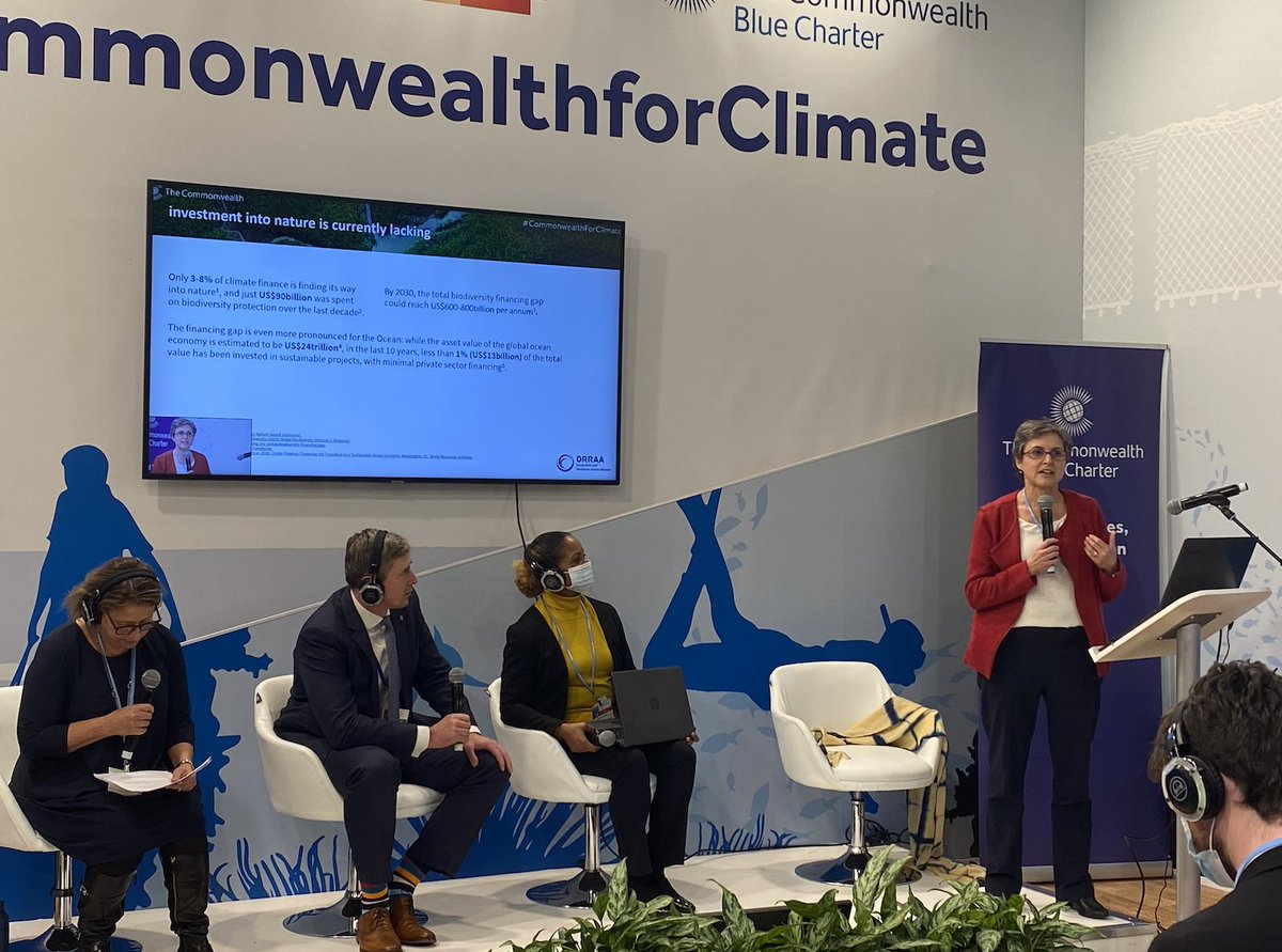 ORRAAnews's tweet photo. "We need to #BackBlue because there is a code red" โ today at @COP26 our Executive Director @karen_sack spoke about the importance of driving investment into blue natural capital to support coastal communities โ they feel the biggest brunt of #oceanrisks @commonwealthsec https://t.co/KCoMc1jGI1
