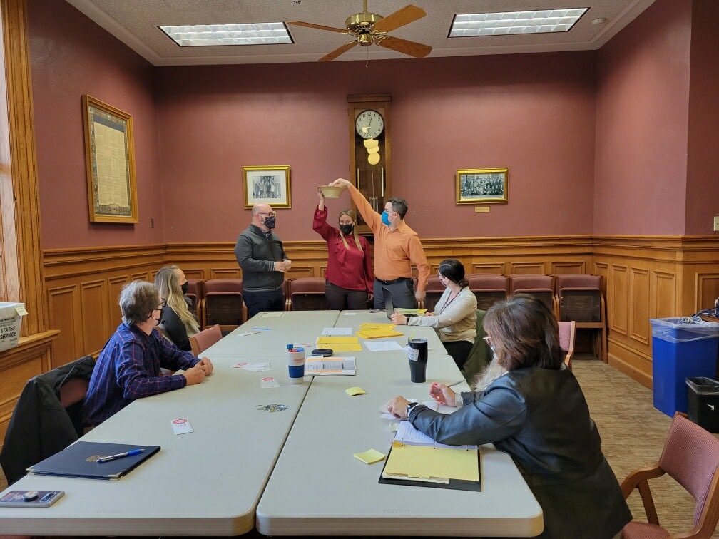 BarbByrum's tweet photo. MCL 168.851 states that in the event of a tie, the election is determined by a drawing of lots. Grady Doane's representative chose the “Elected” lot at the Ingham County Board of Canvassers meeting, this morning. #DemocracyInAction #InghamVotes https://t.co/ZaORvXuRpq