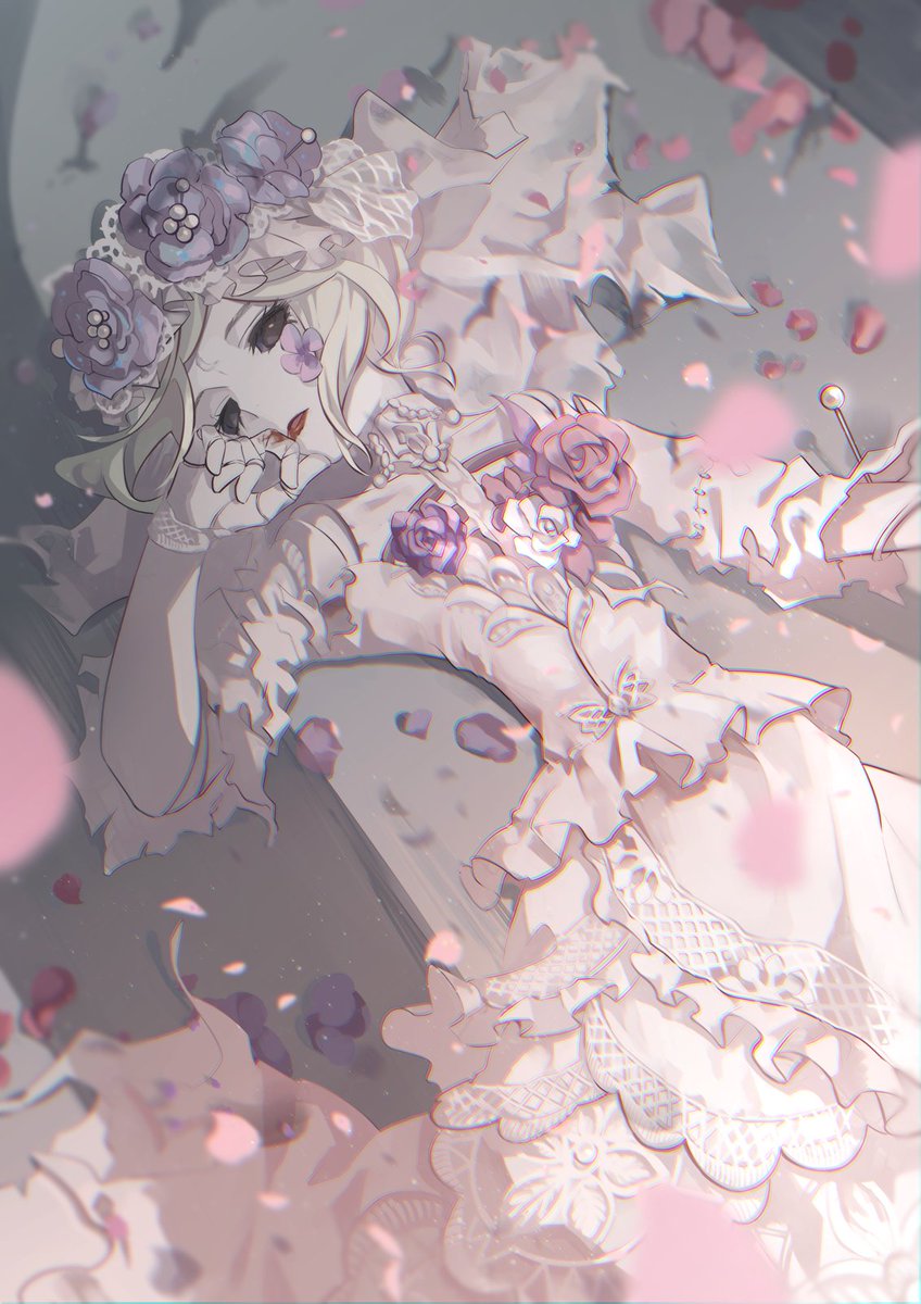 1girl solo flower dress lying petals hair flower  illustration images