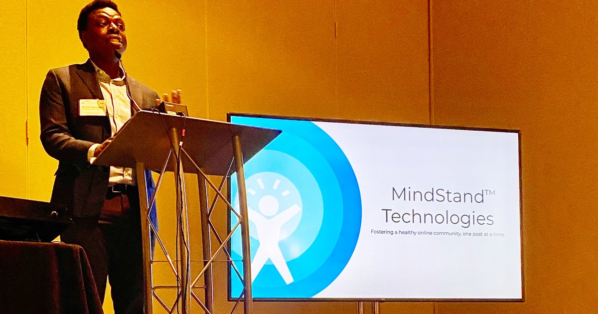 PhilaPACT's tweet photo. "Fostering healthy online communities, one post at a time"

Michael Ogunsanya (@SucceedLater) from @MindstandT is onstage pitching his solution Mindstand, which uses AI to create more inclusive online workplace communities.  

#PACTCapCon https://t.co/I1sh1AQrcj