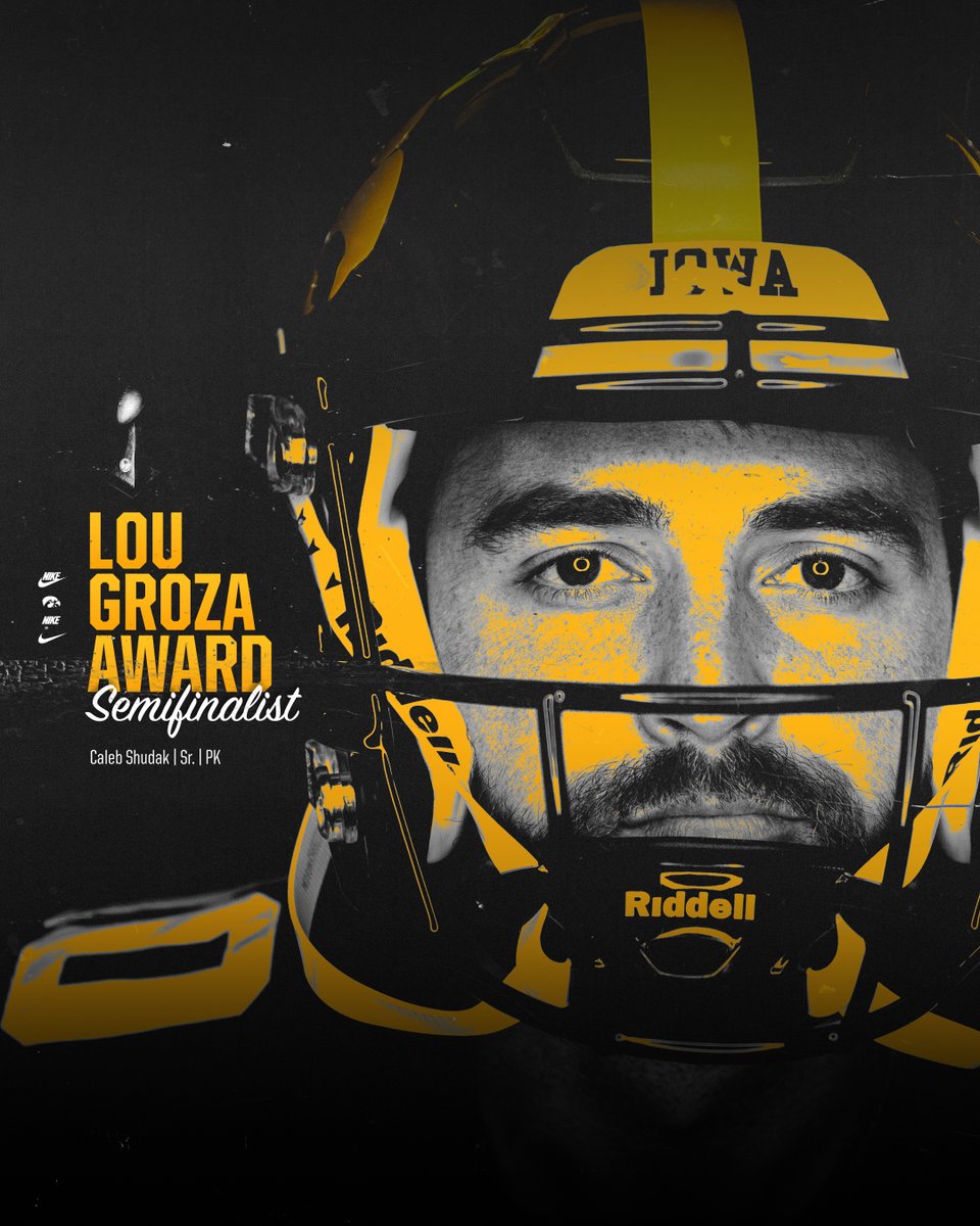 HawkeyeFootball's tweet photo. Senior @cshudak10 is 1⃣ of 2⃣0⃣ semifinalists for the @LouGrozaAward, which is given to the nation's top placekicker!

#Hawkeyes https://t.co/JbhBll3CdG