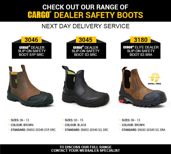 See our range of Cargo® Dealer Safety Boot!

View the collection here: bit.ly/3vxM2bA

#cargoworkwear #wearthebull #workwear #safetyboots #safetyshoes #dealerboots #metalfreeshoes #safetyatwork #safetyireland #safetyuk