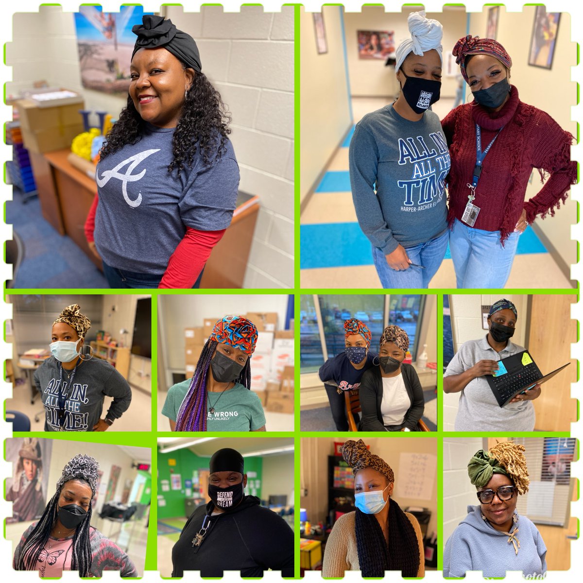 What happens when the call goes out that one of our scholars doesn’t feel pretty because she has to wear a head wrap? The faculty and staff wears one in support of her inner beauty!❤️❤️ @DioneDSimon @Retha_Woolfolk @SEL_APS @apsupdate @DrLisaHerring