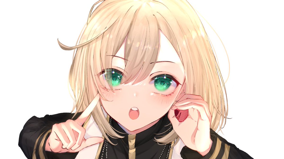 1girl solo green eyes white background blonde hair looking at viewer open mouth  illustration images