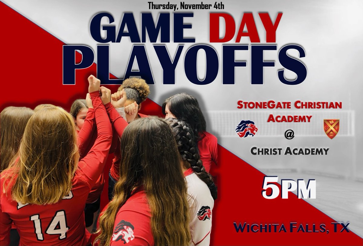 sgcalions's tweet photo. 🏐𝙂𝘼𝙈𝙀 𝘿𝘼𝙔 🏐
💥𝐏𝐋𝐀𝐘𝐎𝐅𝐅𝐒💥

It’s game day, and it’s the best kind of game day… 𝘗𝘓𝘈𝘠𝘖𝘍𝘍𝘚 !!!🔥 Our Lady Lions travel to Wichita Falls to take on the Christ Academy Warriors 👊🏼 5PM 

𝗟𝗘𝗧'𝗦 𝗚𝗢 𝗟𝗜𝗢𝗡𝗦!!!! 👏🏼 👏🏼 👏🏼👏🏼👏🏼 https://t.co/cy1iz6Y1Pi