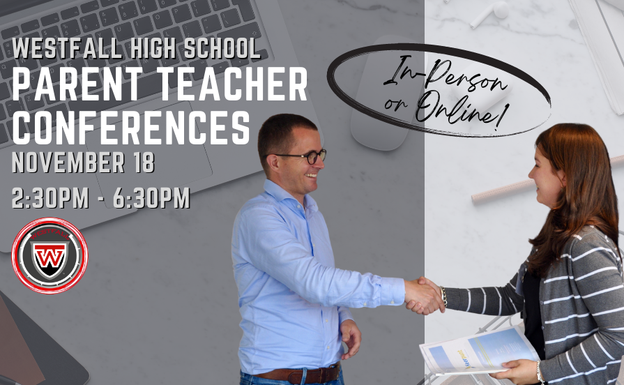 WestfallHS's tweet photo. WHS Parent-Teacher Conferences
Thursday, November 18
2:30PM - 6:30PM
Stop in or schedule with your student's teacher for a virtual meeting! https://t.co/Zxk6Dst3TK