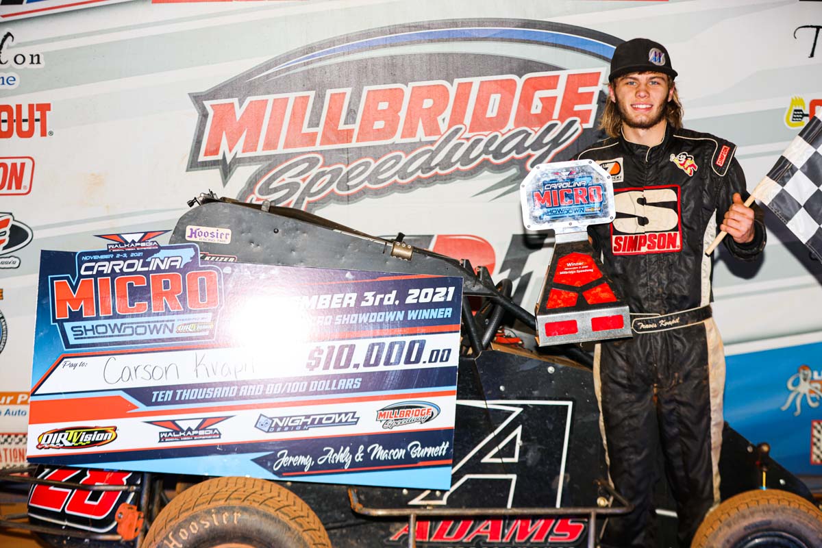 SimpsonRacing's tweet photo. We'd like to congratulate @Carson_Kvapil and his entire team on their #MicroShowdown win last night at @MillbridgeRacin. #TeamSimpson https://t.co/D0aUULpSpS