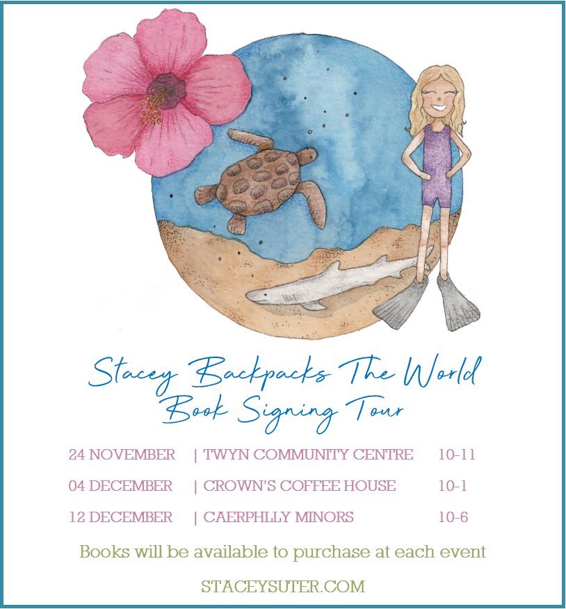 SuterStacey's tweet photo. Stacey Backpacks the World book signing tour begins 🥳 Meet the author, grab your copy of the book to have signed by Stacey
#staceybackpackstheworld  

@WalesOnline @Visitcaerphilly @CaerphillyCBC @caerphillymine1  @BBCRadioWales @gtfm_radio @southwalesargus @CaerphillyObsvr https://t.co/47wKQqEZ48