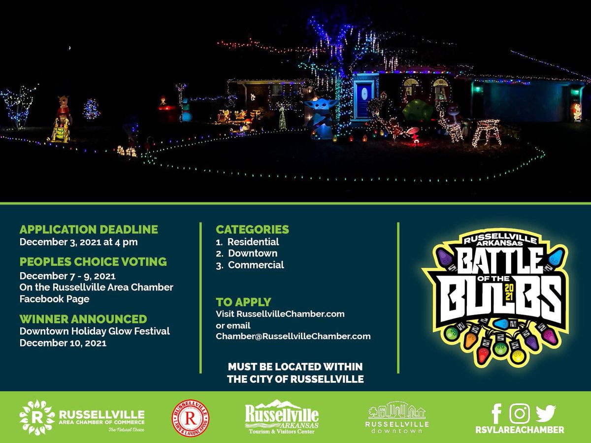 It's Glow Time! We're happy to be taking part in the 2021 Holiday Glow this December and bringing back Battle of the Bulbs! Sign up to participate at forms.gle/xK1YQYs8NZtvBJ…!