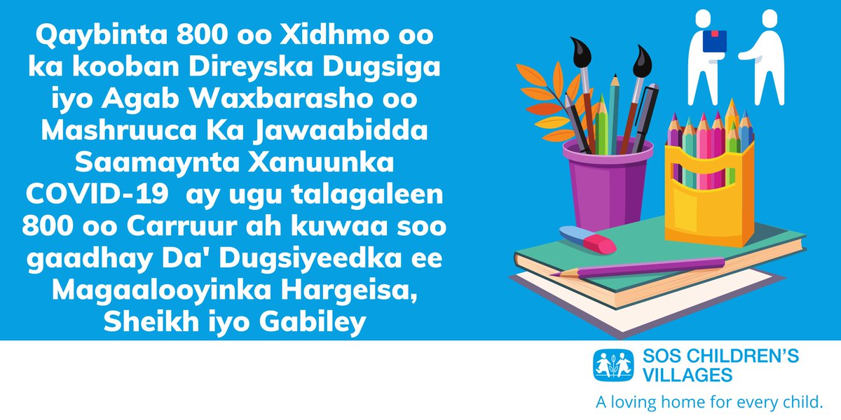 SOSCVSomaliland's tweet photo. Today SOS Children's Villages in Somaliland's Family Strengthening Programme - COVID19 relief had the pleasure of distributing school kits in Gabiley! As a part of the distribution for 800 school aged kids in Hargeisa, Gabiley and Sheikh,
#Education #Somaliland #KeepUpWithSOSCV https://t.co/dB6wAUeVgR