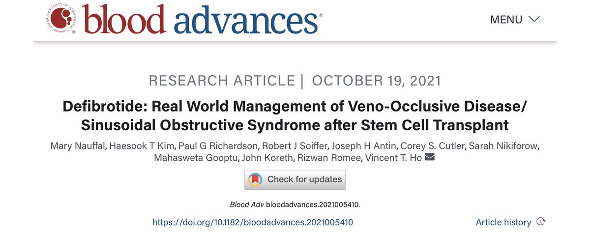 MaryNauffal's tweet photo. Defibrotide real-world experience:
Encouraging responses for #VOD after MAC and RIC allogeneic #HCT. Early diagnosis, prompt initiation and minimizing dose interruptions may be key to successful treatment of VOD/ SOS. Link: https://t.co/xYCr7TQElz. @romeerizwan @BloodAdvances https://t.co/5l3T06Qzvh