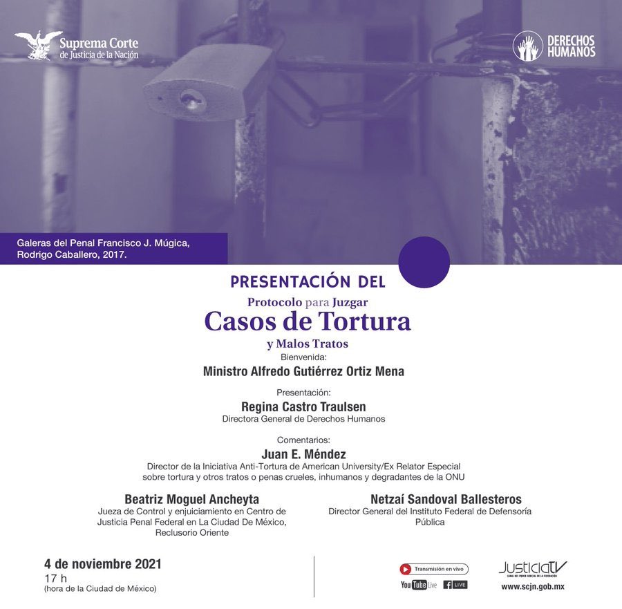 ReginaCastroT's tweet photo. Hoy presentamos la nueva versión actualizada del Protocolo para Juzgar Casos de Tortura y Malos Tratos.

📹Te esperamos a las 17:00 en las redes sociales de la @SCJN y en @JusticiaTV_MX.

¡Acompáñanos! https://t.co/q0eriy6kWf