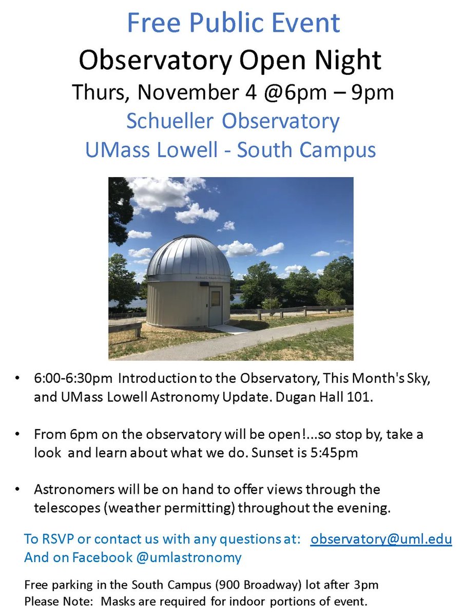 uml_observatory's tweet image. We are hosting an open night from 6-9pm tonight at our observatory! Anyone is welcome!