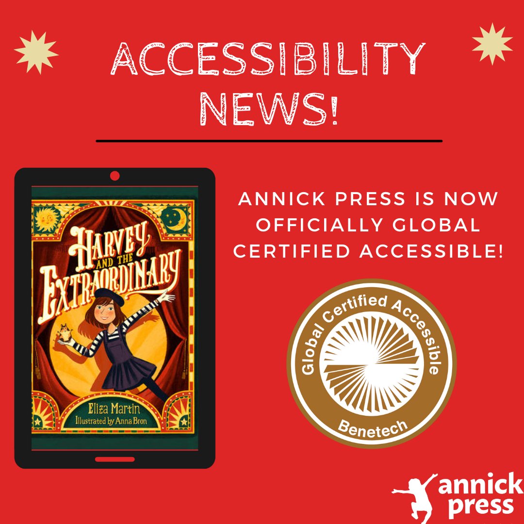 Annick Press has some great news regarding accessibility certifications of our e-books! We're officially Global Certified Accessible!

To learn more, check out: annickpress.com/News/2021/Digi…