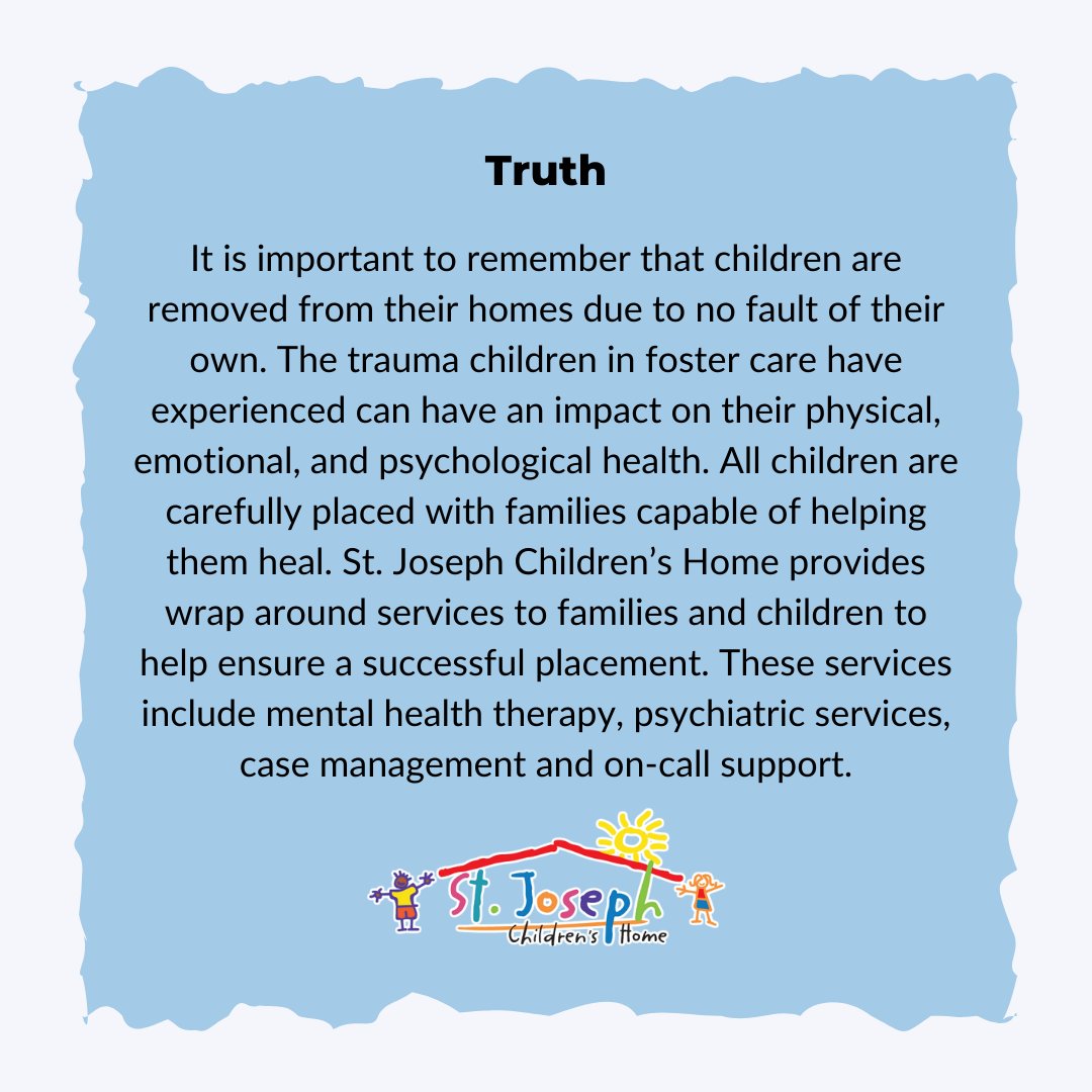 This is one of the biggest adoption myths. It is never too late in a child's life to form a strong family bond with a lasting connection, and St. Joe's is here to support all new families throughout their adoption journey. #mythbustersmonday #NationalAdoptionMonth