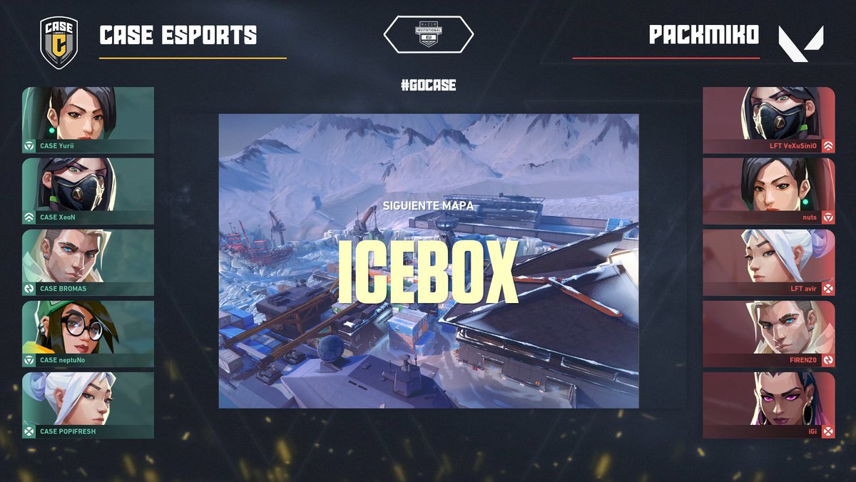 CaseEsports's tweet photo. Vamos a defender Icebox 🆚 @packmiko y a ganar el segundo partido del #RazerInvitational 🔥
🎙️ @NaRaHNL y @DonDeGentes_
📺 https://t.co/4gTCw7FkZz
#GoCase #CaseVALORANT https://t.co/vFeiWD5gce