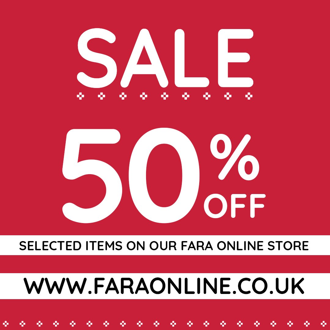 Enjoy our massive 50% off sale on selected items on our FARA Online store. 

Click to view 
faraonline.co.uk/collections/sa…

#faraonline #farafind #faracharityshops #shopfara #shopsecondhand #secondhandfinds #secondhandfashion 
#shoes #clothing #fineart #books #accessories #homeware