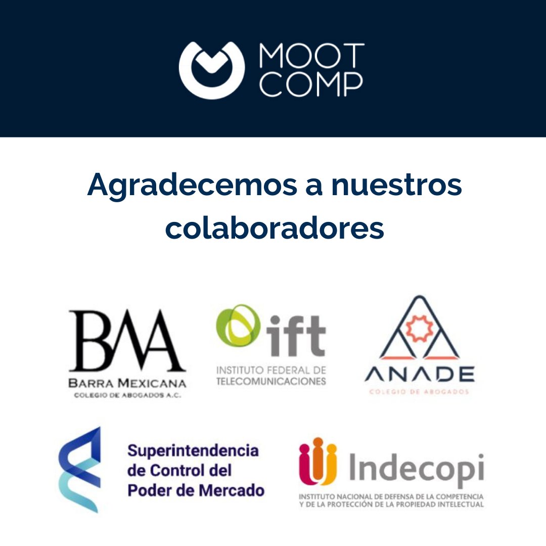 Mootcomp1's tweet photo. ¡Agradecemos a nuestros colaboradores! Sin su apoyo esta edición del #MootComp no hubiera sido posible.
#MootComp2021LATAM #ViveMootComp #Colaboradores https://t.co/UqubmkBcqF