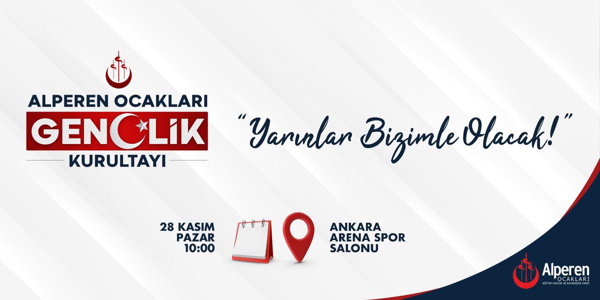 AlperenOcakGM's tweet photo. Alperen Ocakları Eğitim, Kültür ve Dayanışma Vakfı Genel Merkezi  olarak 28 Kasım Pazar günü Ankara Arena’da düzenleneceğimiz sürpriz gösteriler ve değerli sanatçılarımızın konuk olacağı “Gençlik Kurultayı”mıza tüm teşkilatlarımız ve halkımız davetlidir. https://t.co/EZg72Jdu73