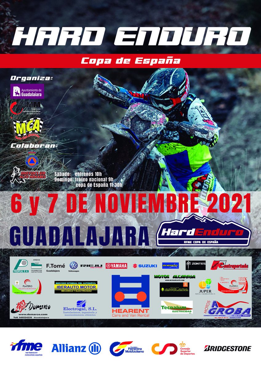 GuadalajaraAyto's tweet photo. 🏍️La ciudad acoge este fin de semana la Copa de España de la modalidad Hard Enduro🏍️

🏆Se trata de la tercera prueba de esta competición a nivel nacional, que discurrirá por 12 kilómetros del t��rmino de #Guadalajara

⌛📅Las competiciones se disputarán el domingo, de 9 a 15:00 h https://t.co/6gF7UAavey