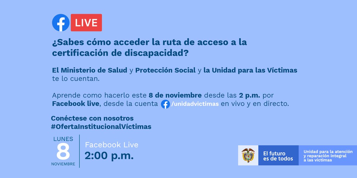 UnidadVictimas's tweet photo. ¿Sabe cómo acceder a la ruta de acceso a la certificación de discapacidad? El @MinSaludCol y Protección Social y la @UnidadVictimas se lo cuentan. #RetoUnidos #UnidosPorLasVíctimas🫂 https://t.co/YHWIIsreQ6