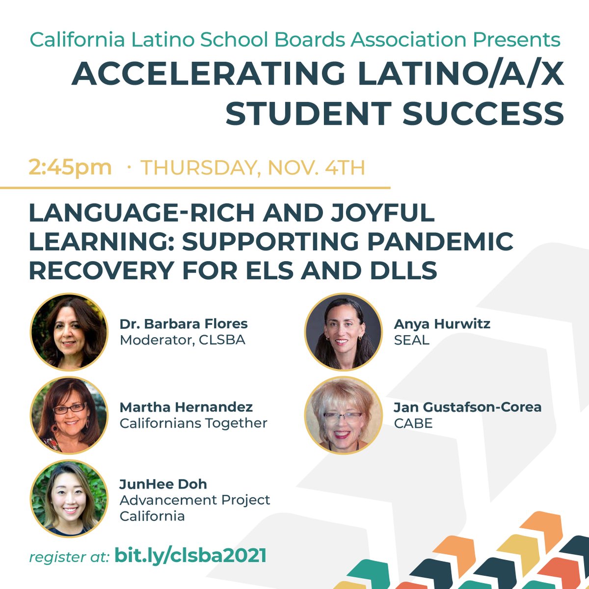 CLSBA's tweet photo. UP NEXT!!! 2:45pm PST AFTERNOON MAIN STAGE PANEL: Supporting Pandemic Recovery 4 #ELs and #DLLs w/partners @SEAL_EdEquity, @CABEBEBILINGUAL, @CalTog, @AP_California. Full agenda @ https://t.co/lG4nbaXrLF. REGISTER 4 2day &amp; 2morrow at reduced rate: https://t.co/QONeA7cJUZ. https://t.co/D3hnSKqutT