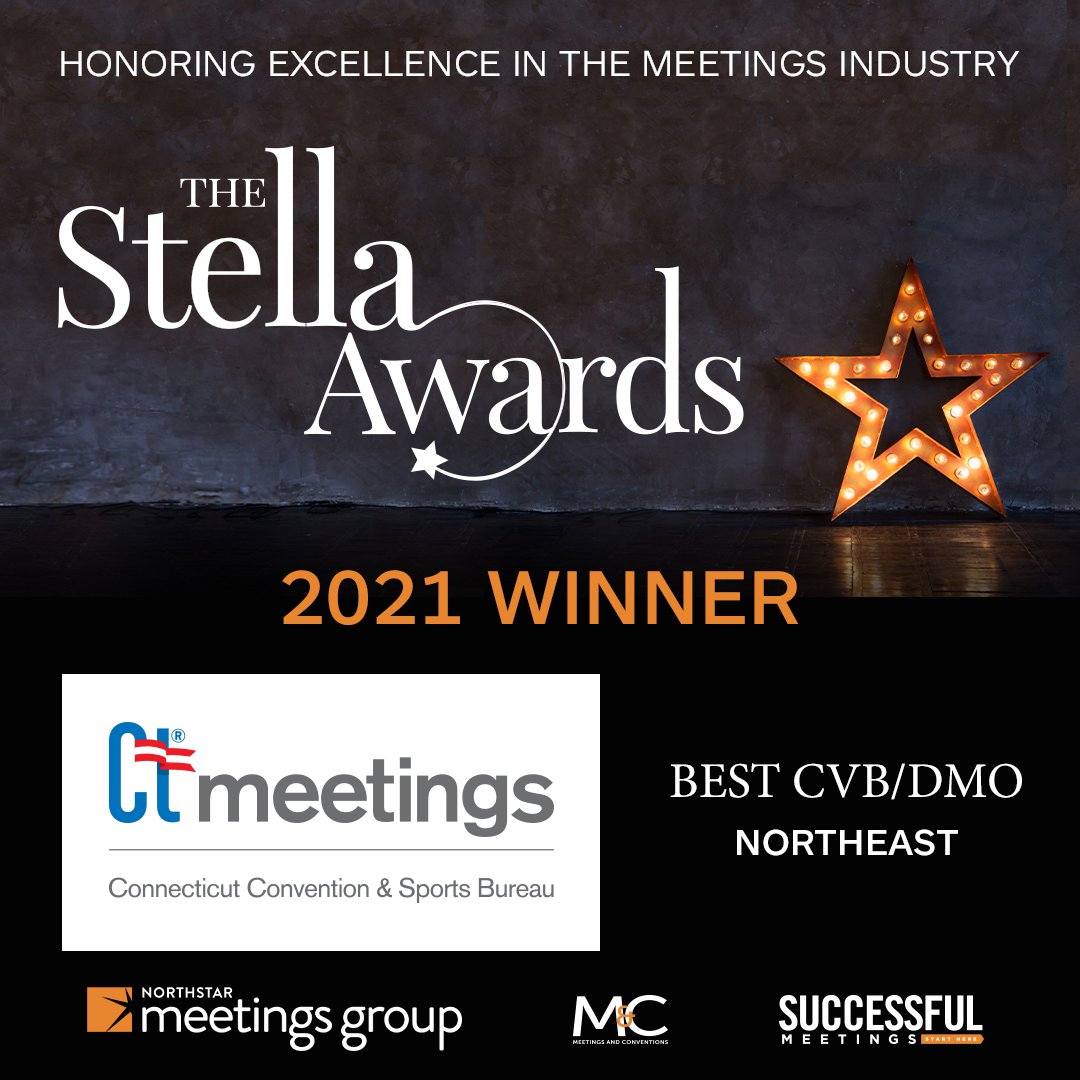 CTMeetings's tweet photo. We are proud to be a winner of the prestigious 5th Annual Stella Awards (#StellaAwards2021) from Northstar Meetings Group! We won the 2021 Stella Awards' GOLD for Best CVB/DMO in the Northeast! Thank you and congrats to all the winners or finalists in this year! #CTmeetings https://t.co/j9QvgwKm5Z