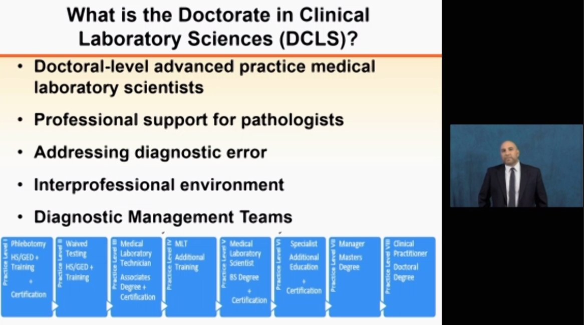 Dr. Eddie Salzar @UTMB_Pathology describes the role of a Doctorate in Clinical Laboratory Sciences which are health care professionals that are involved in a team based approach in treating patients and offering diagnostic consultative support. #DMT