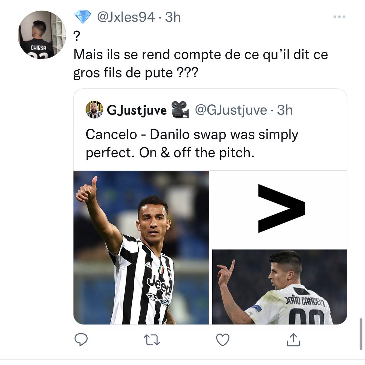 GJustjuve's tweet photo. • Son of a b*tch
• Bald 
• Clown
• Go f*ck your mother

Some examples of the 200 Quote RT. Nearly all insults. 
95% from our own people. Our family. Juventini. 

Ps, I didn’t change my mind and would tweet it again without any hesitation. https://t.co/KrbrfMWDMO