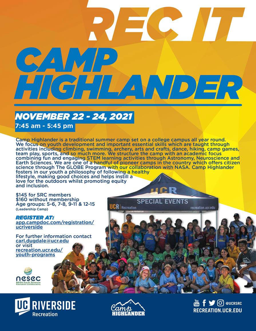 UCR Astronomy will be presenting at the upcoming, *in-person* Camp Highlander sessions (Nov. 22-24)! No matter which age group your kids belong to, we'll have an exciting hands-on activity for them. Spots are limited. Register at app.campdoc.com/register/ucriv…; hope to see you soon!