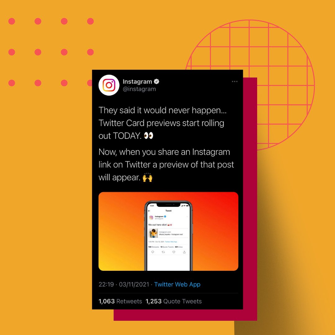 SocialChampSays's tweet photo. It Is Happening 🙌🏻

Instagram canceled it’s ‘preview links’ on Twitter back in 2012.
The big news is, the much awaited feature is BACK’ 
.
.
.

#instagram #instagrampreview #twittercard #instagood #SocialChamp #socialmedianews #socialmediaupdates #socialmediamanagers https://t.co/edhs2PMC4v