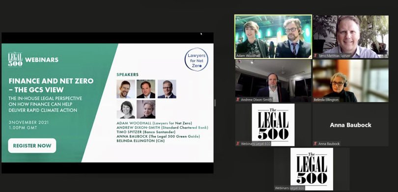 TimoSpitzer's tweet photo. Very honored to speak at the COP26 - UN Climate Change Conference, arguably the most important climate gathering of the planet, as a panelist in a webinar co-hosted by @thelegal500 live from the Lawyers for Net Zero booth on Finance Day in Glasgow.
#COP26 #NetZero #ESG #Law https://t.co/mt2XhoKFj3
