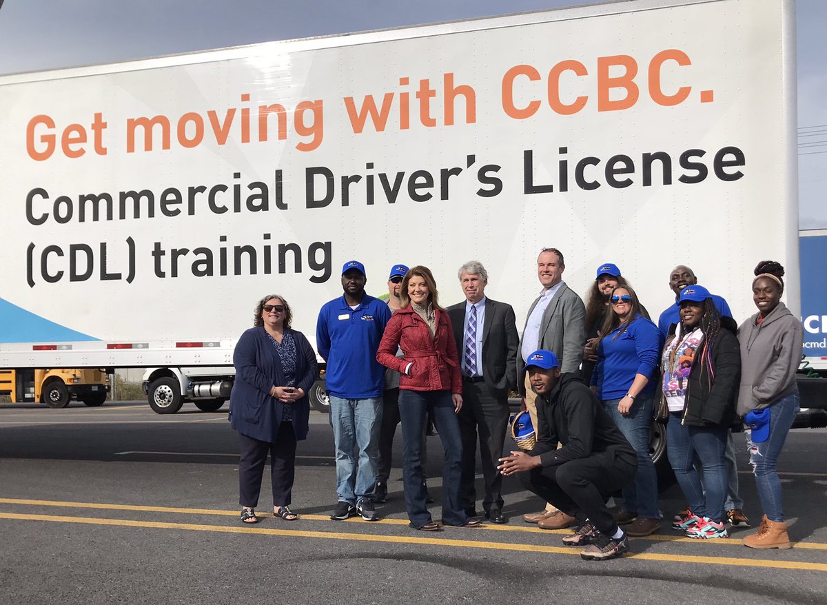 CCBCMD's tweet photo. It was a great day at CCBC’s Transportation Training Facility at @TradePointATL with @NorahODonnell and her crew from @CBSEveningNews. By the end of the shoot, Norah was driving like a pro! Watch for the segment airing in a couple weeks! #ccbcmd #ccbcmdce #cdl @DrK_CCBC https://t.co/78LlpMU4qd