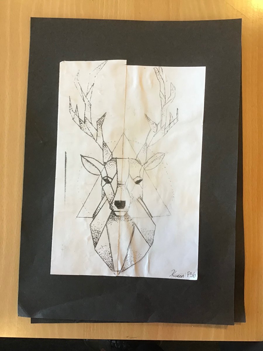 MrsGronkowska's tweet photo. #P5b are so pleased with how our geometrical,  symmetrical deer  sketches have turned out 🦌  Also, learning  about points of reference in art  🖼 #mathsinart #symmetryart .  Can you recognise which half is printed and which created by the children😁 https://t.co/d1YmXlHXex