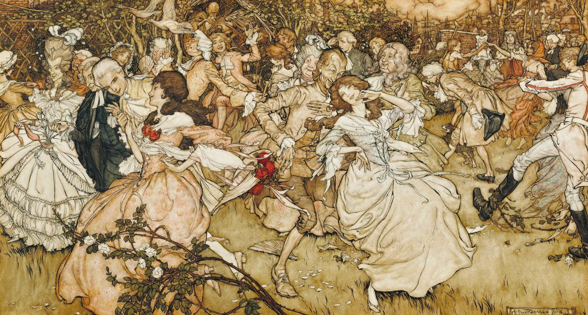 ArthurRackham's tweet photo. Arthur Rackham, The Dance in Cupid’s Alley, 1904 https://t.co/catkJxKxfK #arthurrackham #museumarchive https://t.co/GirfnlKUYU