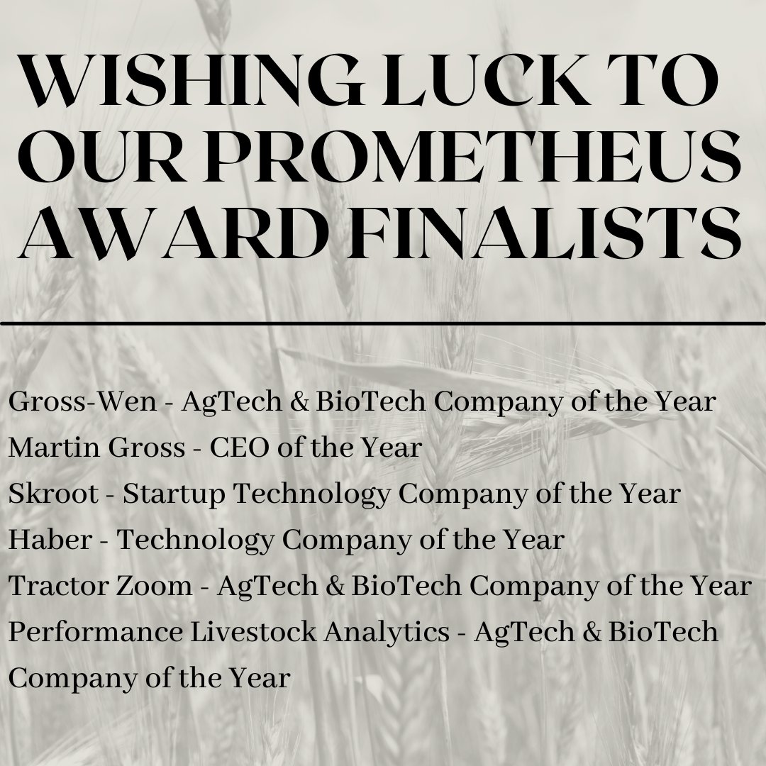 agstartupengine's tweet photo. As Prometheus Awards are underway this week, we wish all of our Ag Startup Engine Portfolio Companies the best of luck!
Tune in on Friday, November 5th, to hear the winners. @TractorZoom @PerformanceBeef @skrootlab @IncHaber
#aseportco #agtech #entrepreneur #success https://t.co/Kx17nVD2ZX