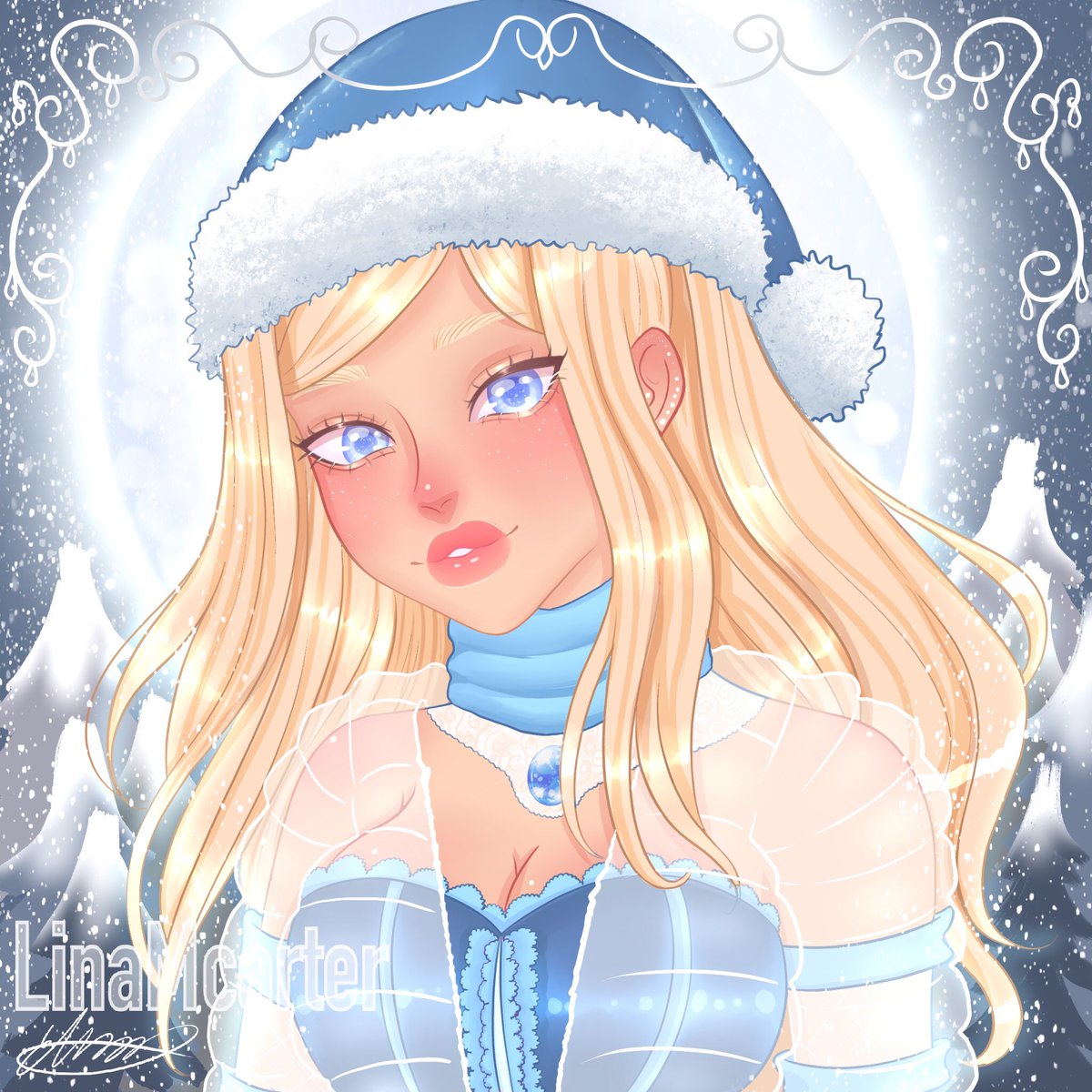 LinaMcarter's tweet photo. ❄️Winter Barbie❄️
❄️
❄️ I altered the first pfp I did for Barbie to make it Winter themed!!
❄️
❄️Likes and Retweets appreciated!!! 
❄️
#rh #royalehigh #RHTC #RTC #drawing #draw #drawings #royalehighart #royalehighartist #artist #art #digitalart #artwork #ArtistOnTwitter https://t.co/NSbhWGeLM6