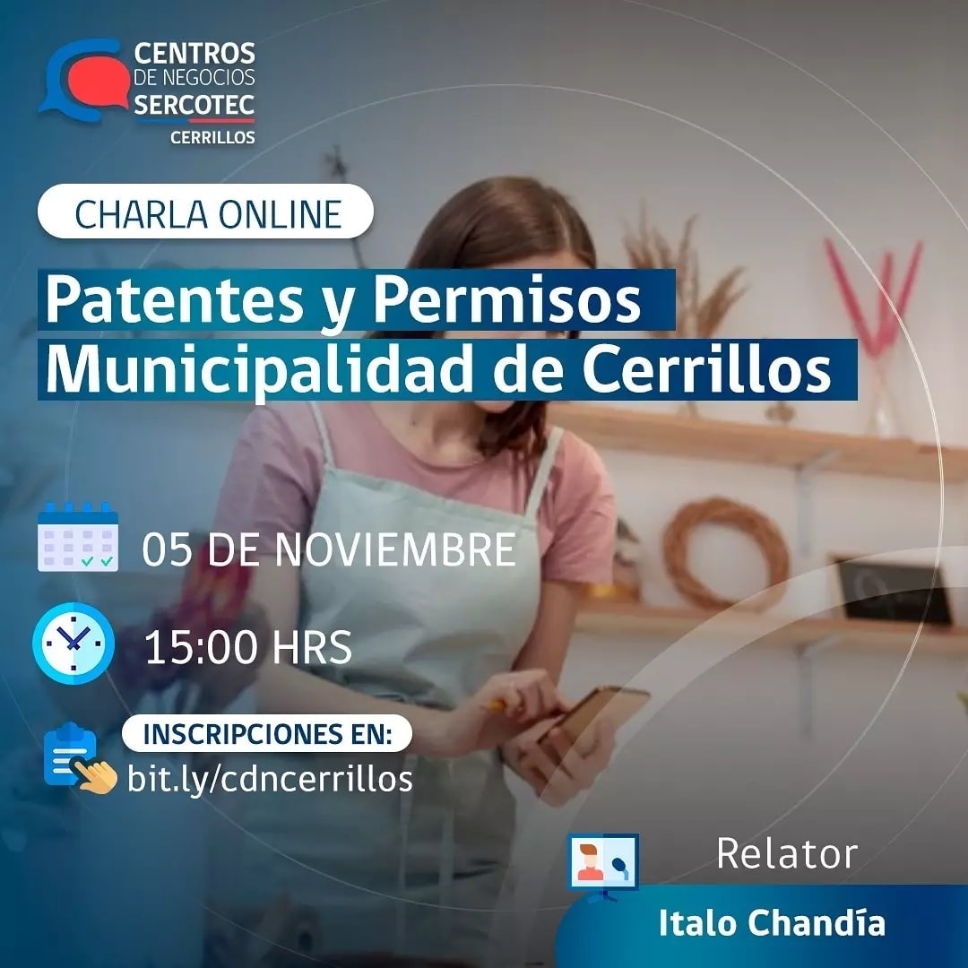 ¡Impulsa tu negocio con nuestras capacitaciones #gratuitas! 🚀😄
¿Quieres participar? Inscríbete directamente en #LINK🔹 bit.ly/cdncerrillos ⬅️ o envíanos un DM.
📩Para mayor información escríbenos a centro.cerrillos@centrossercotec.cl