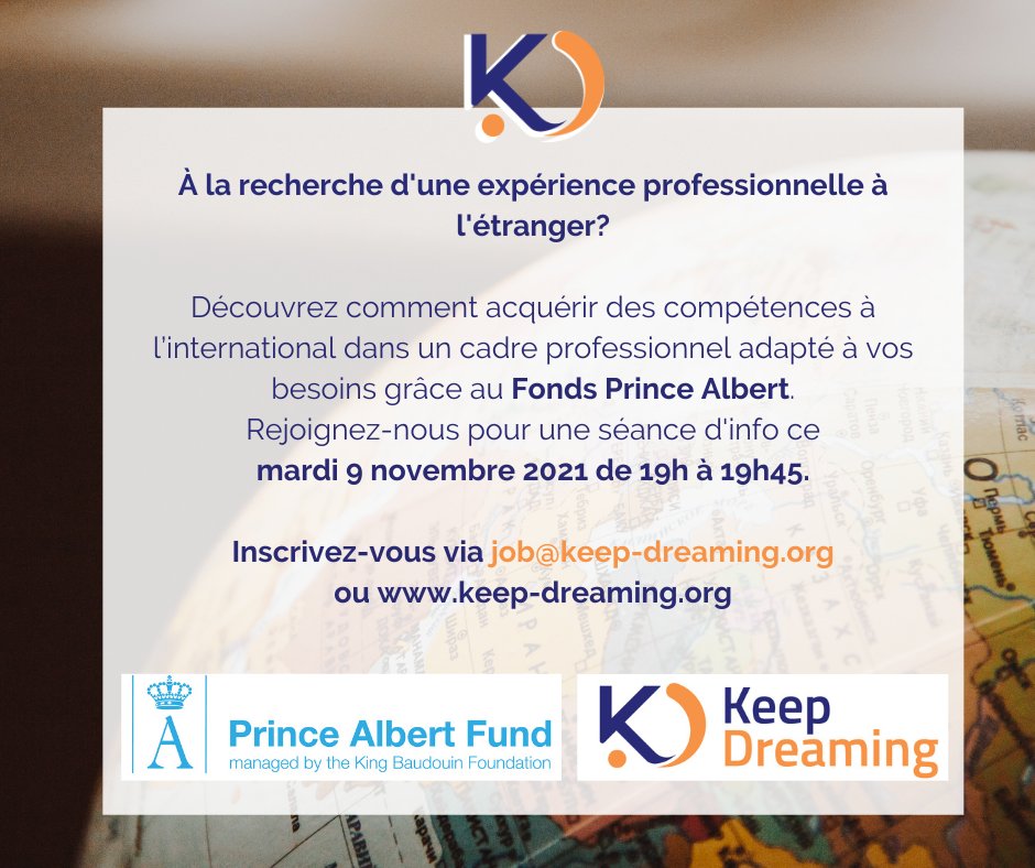 - Vous avez moins de 30 ans et vous rêvez d'une expérience professionnelle à l'étranger ? 
- Connaissez-vous la personne à la recherche de cette expérience?

Rejoignez notre séance d'information ce mardi 9 novembre de 19h à 19h45. Inscrivez-vous ici👇
docs.google.com/forms/d/e/1FAI…