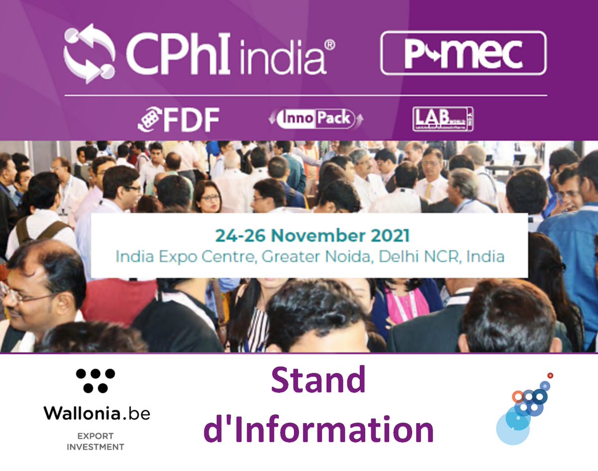 Nous organisons un stand d’information au salon CPhI India (Industrie pharmaceutique et biotechnologie) qui se déroulera à New Delhi du 24 au 26/112021. Participez à cet évènement offre des perspectives commerciales qui dépassent largement l’Inde. 
awex-export.be/fr/agenda/cphi…