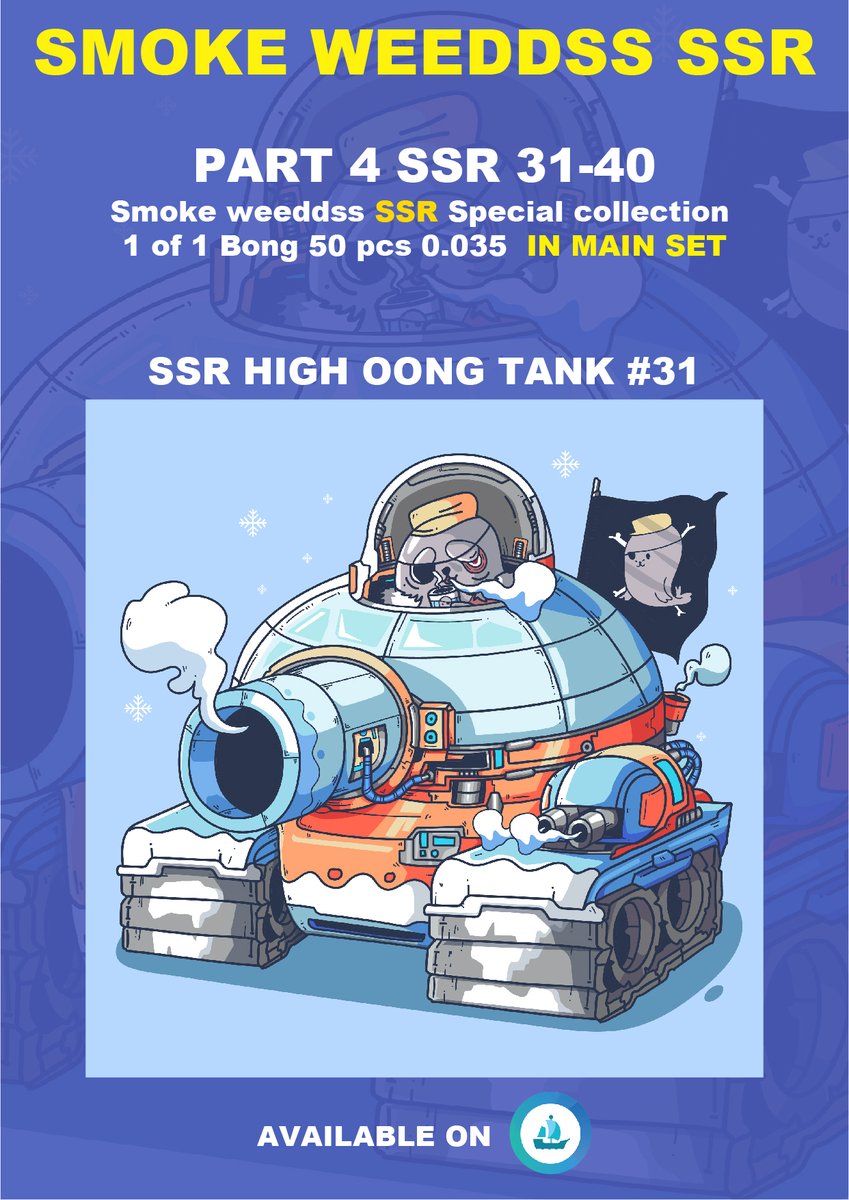 SWeeddss's tweet photo. SMOKE WEEDDSS SSR HIGH 50pcs 
SOLD 26/50 
SSR HIGH PHARAOH RACING #27
SSR HIGH KING YETI #28
SSR HIGH GOOD TIME #29 
FOR WINNER > SSR HIGH CHIMERA #30
SSR HIGH OONG TANK #31
SSR HIGH DUCK DESTROY #32

AVAILABLE 
https://t.co/Y1Efg61tUg

#nftcollector #NFTCommunity #NFTdrops https://t.co/lll2DSWNLq
