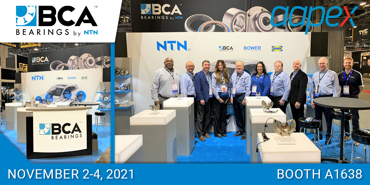 NTNBearings's tweet photo. The BCA Bearings by NTN team is ready for the final day of #AAPEX21! There is still time to stop by booth A1638 to learn how BCA brings OE-Quality &amp; Reliability to the Automotive Aftermarket. #OEQuality #WheelHubs #Bearings #Seals #AAPEX https://t.co/H5SFR5Ynqd