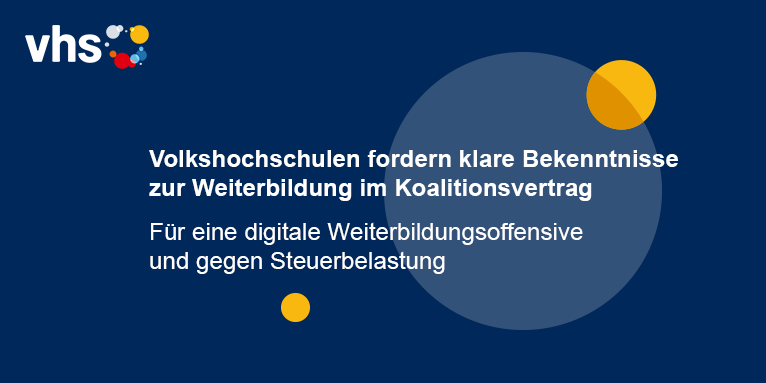 vhs_dachverband's tweet photo. Aufbruch braucht #Weiterbildung❗️ Daher fordern die #Volkshochschule|n in Deutschland, dass der #Koalitionsvertrag eine Initiative #DigitaleWeiterbildung im Zusammenwirken von Bund und Ländern als Vorhaben festschreibt: ➡️https://t.co/mpaa4h9vmK #JetztAnpacken #zukunftgestalten https://t.co/e2DLWONm3k