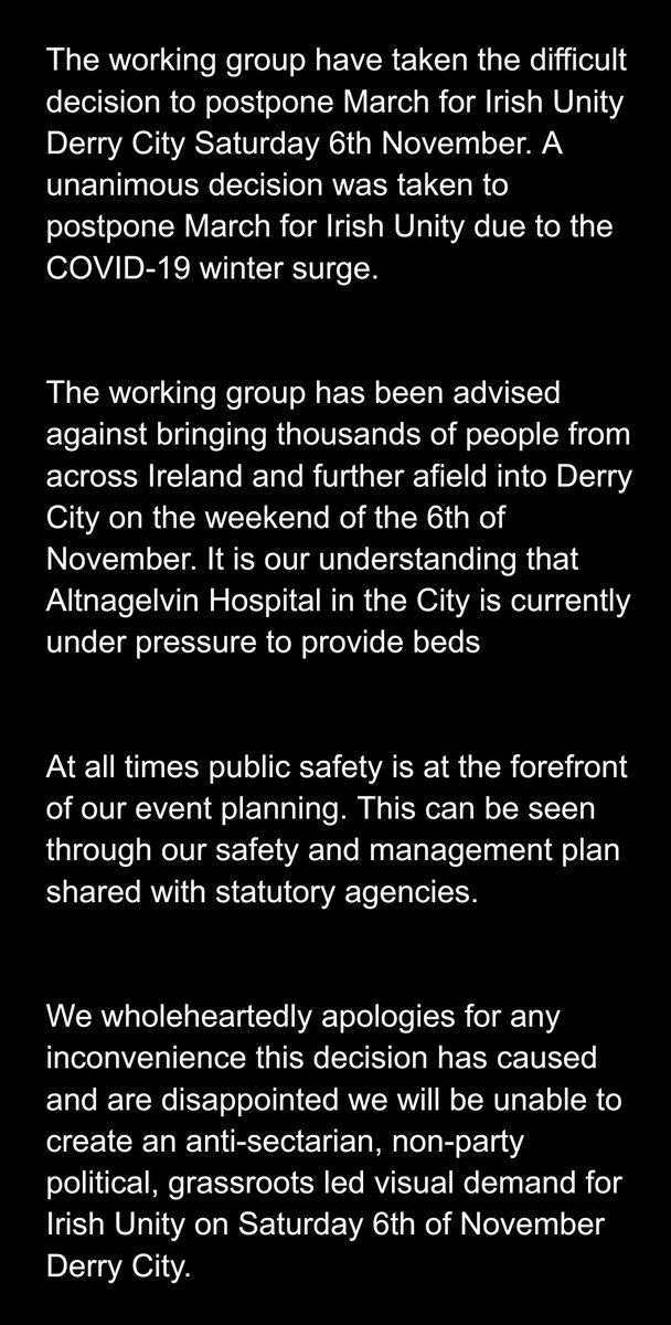 think__32's tweet image. Just a reminder that the #MarchForUnity due to take place in Derry on Saturday has been postponed.