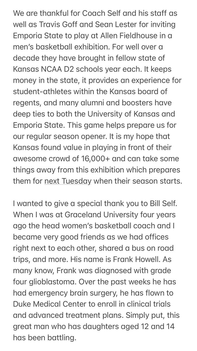 CoachDoty's tweet photo. We played Kansas at Allen Fieldhouse last night. Here are my thoughts. We are so grateful! https://t.co/h71XHrIiI5