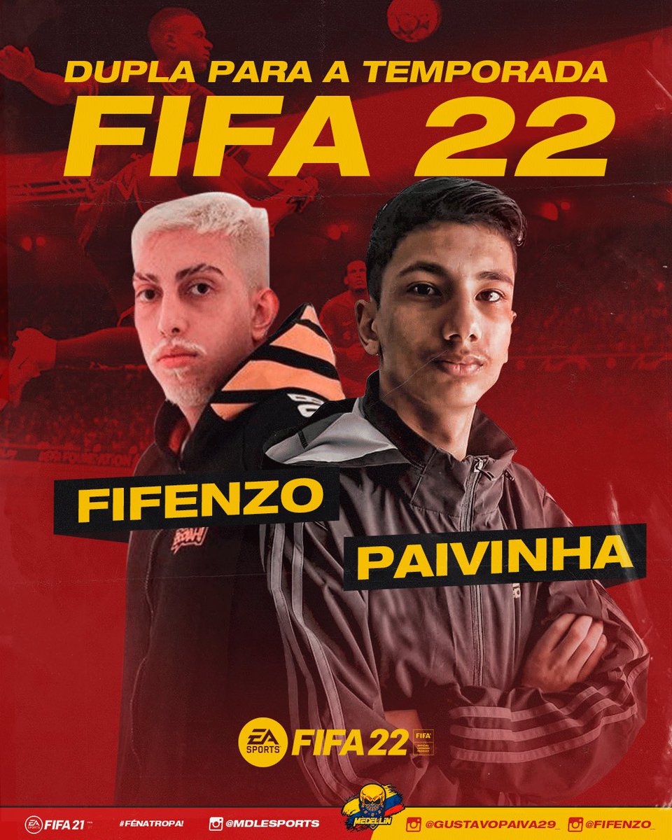 mdleSports's tweet photo. Se liga na dupla que ira representar a Medellin E-Sports nos campeonatos de duplas oficiais da EA Sports no FIFA 22!

É isso mesmo, PaivEnzo!!!!!

Seja bem vindo Fifenzo @fifenzo_ que você e o Paivinha @GustavoPaiva29 tenha muito sucesso nesta temporada representando a firma https://t.co/W1WjnJlXEQ